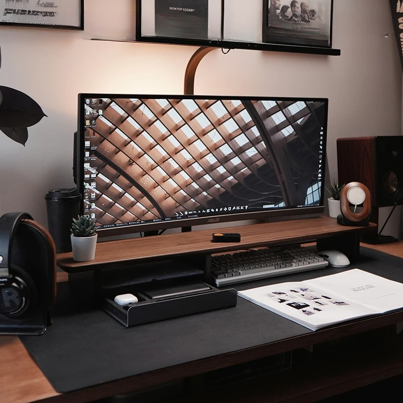 Desk Setup Workspace - حامل شاشة ممتاز مع أدراج، رف