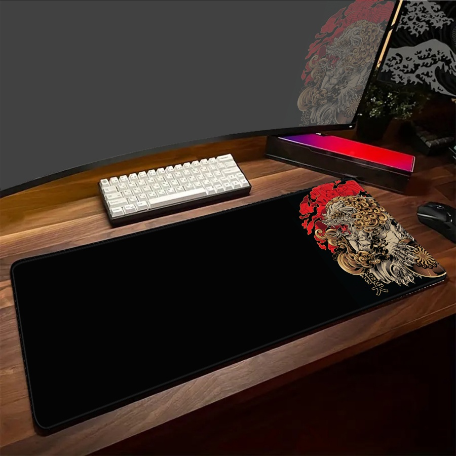 Desk Setup Art - لوحة ماوس سوداء كبيرة للألعاب من