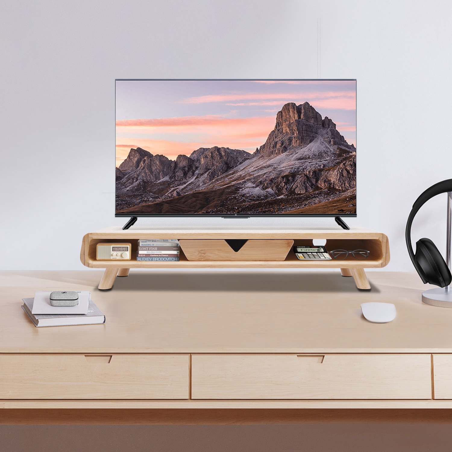 Monitor Riser Wood - حامل شاشة من الخيزران، لا يتطلب