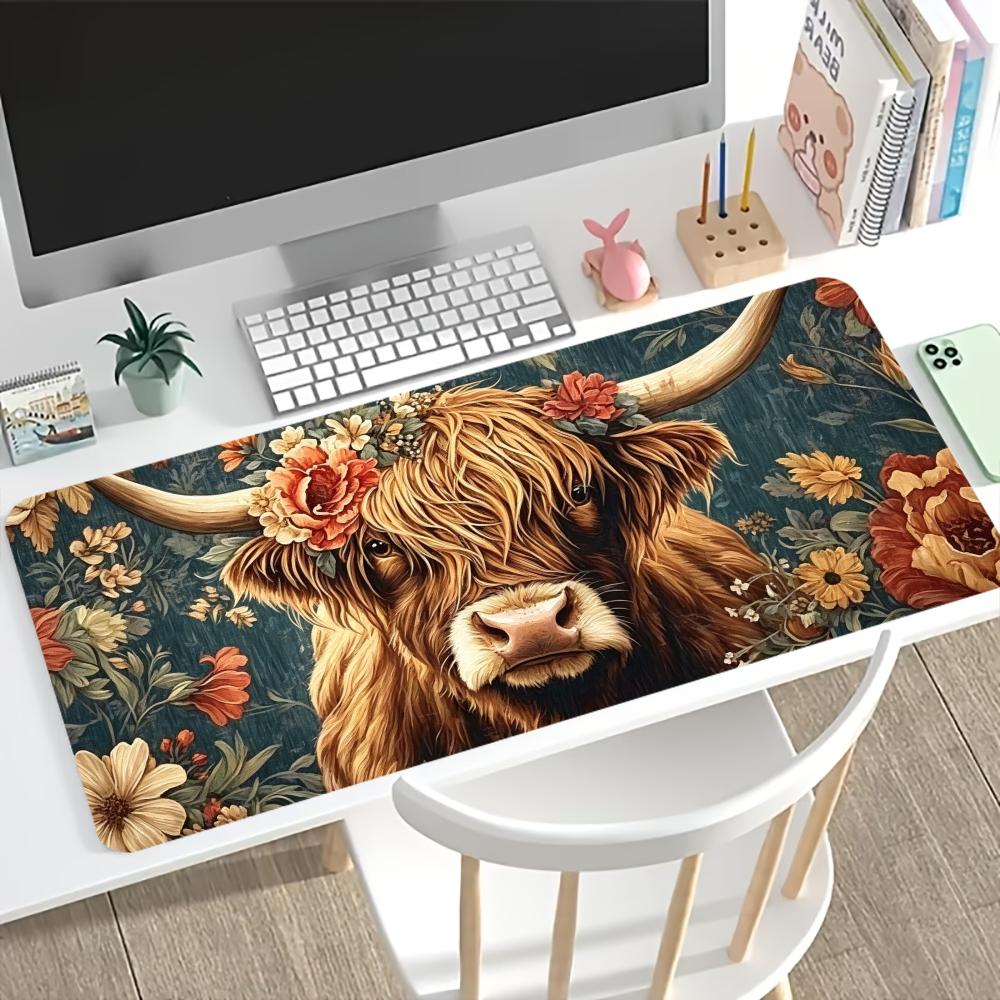 Desk Setup With Laptop - وسادة فأرة ألعاب بتصميم بقرة هايلاند