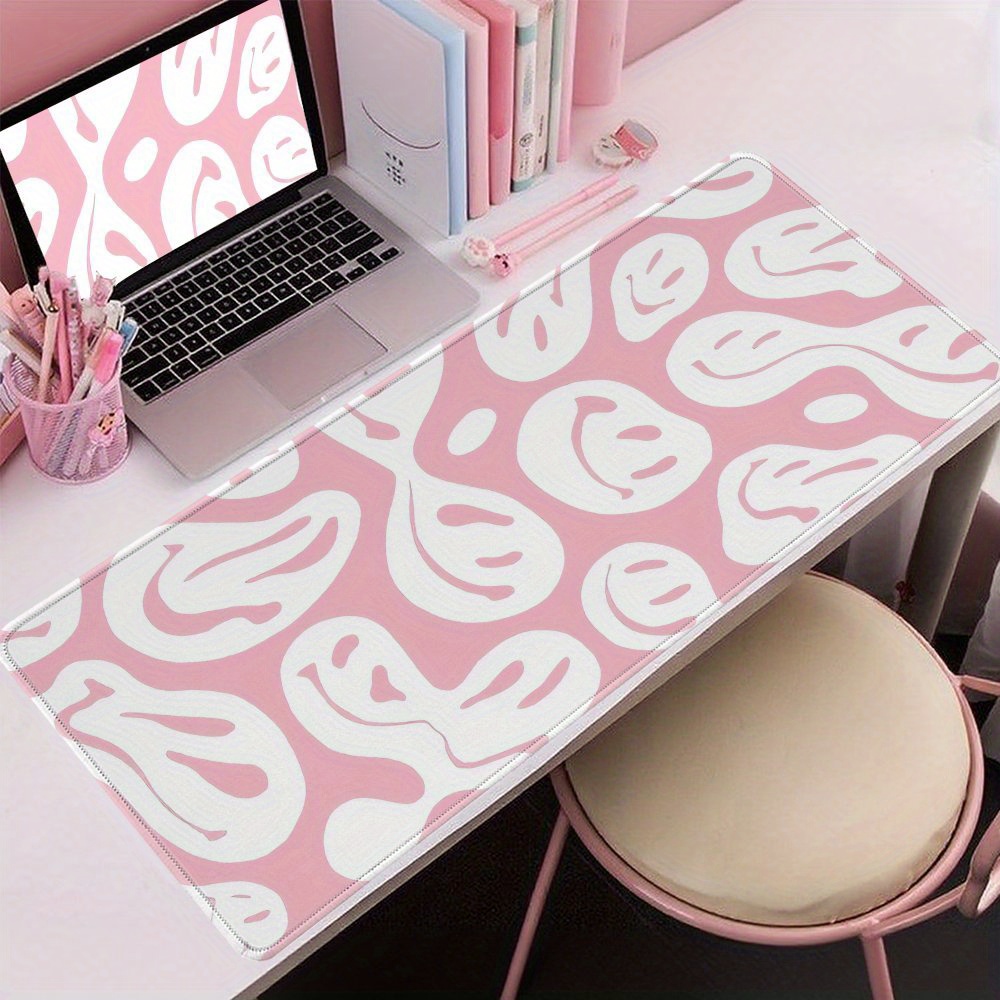 Desk Setup Workspace - سجادة مكتب وردية جمالية كبيرة مع