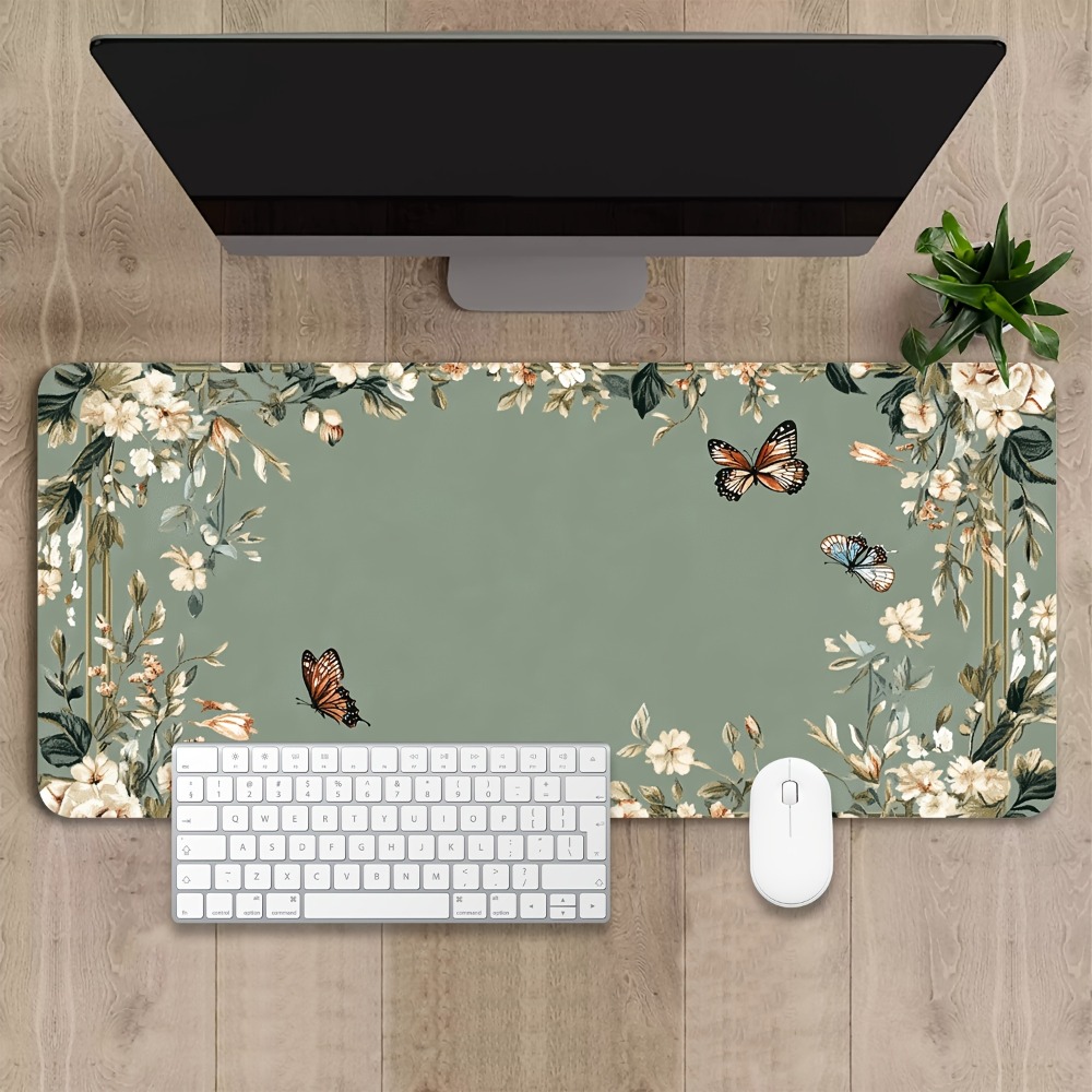 Desk Setup Art - سجادة طاولة بتصميم فراشات ونقوش زهور