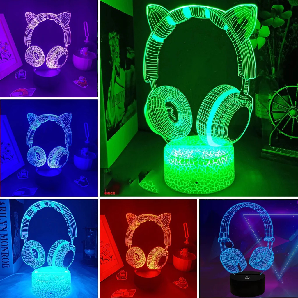 Desk Setup Headphones - سماعات ثلاثية الأبعاد الوهم ضوء الليل