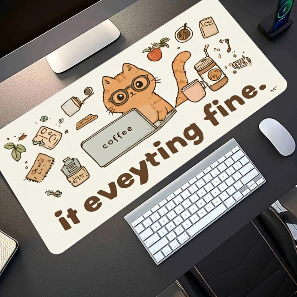 Desk Setup Art - أنماط مرسومة باليد، قطة برتقالية ترتدي