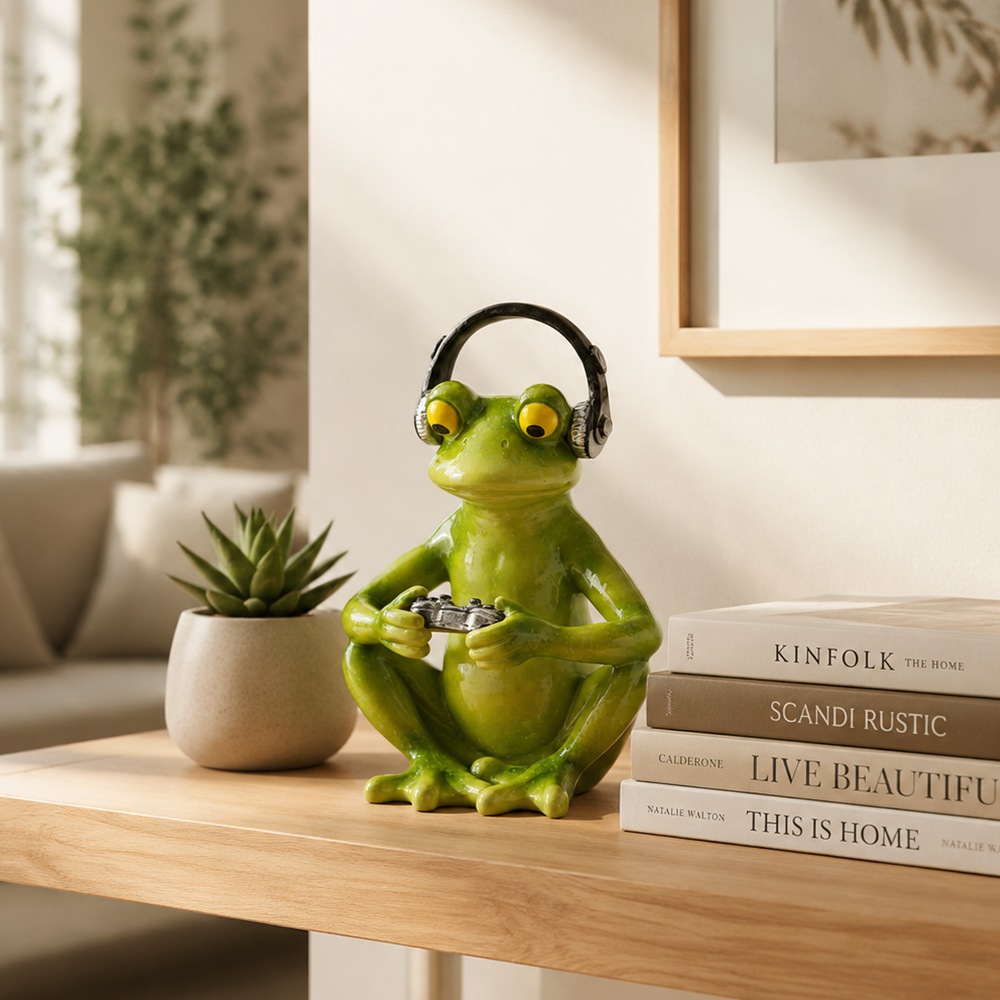 Desk Setup Headphones - تمثال ضفدع مضحك للألعاب مع سماعات