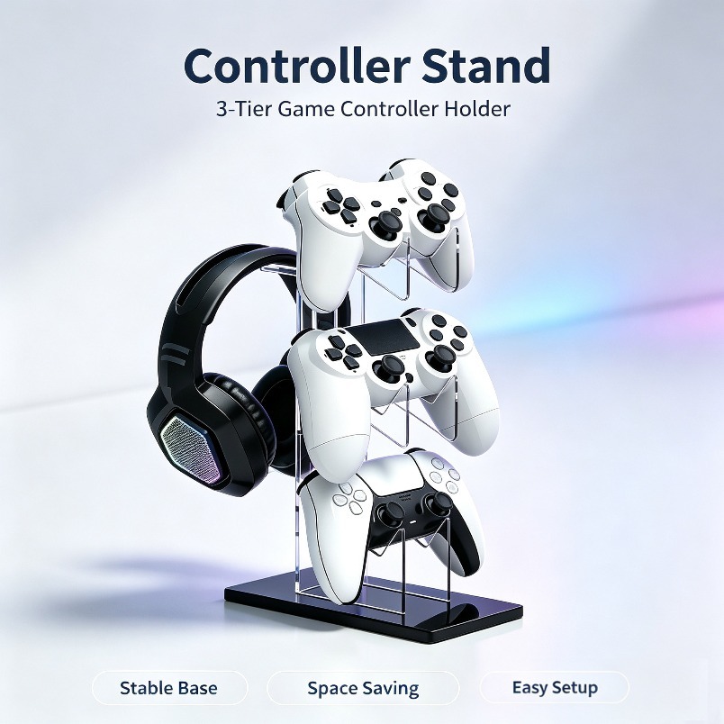 Desk Setup Headphones - رف تخزين للألعاب بثلاث طبقات مع