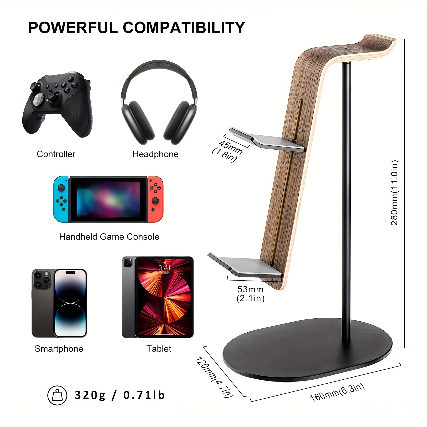 Gaming Setup Desk - حامل خشبي لوحدة التحكم وسماعة الرأس،