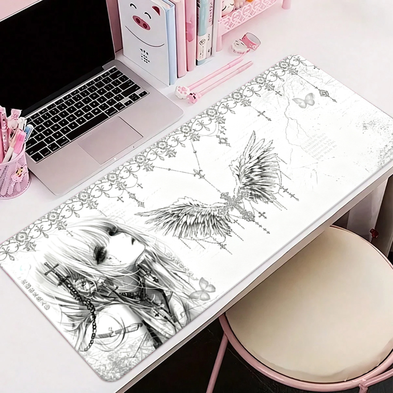 Desk Setup Rug - لوحة ماوس جلدية سوداء وبيضاء بتصميم