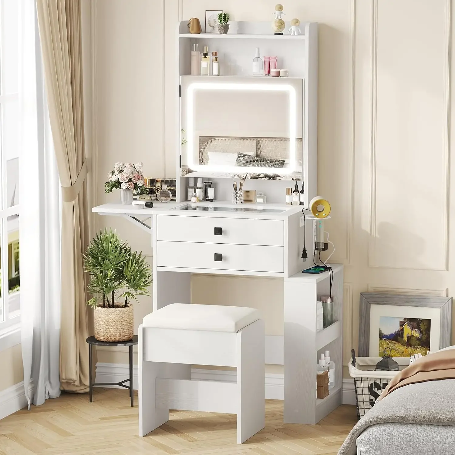 طاولة مكياج صغيرة مع مرآة مضاء - مراجعة Desk Setup Charging Station وسعره