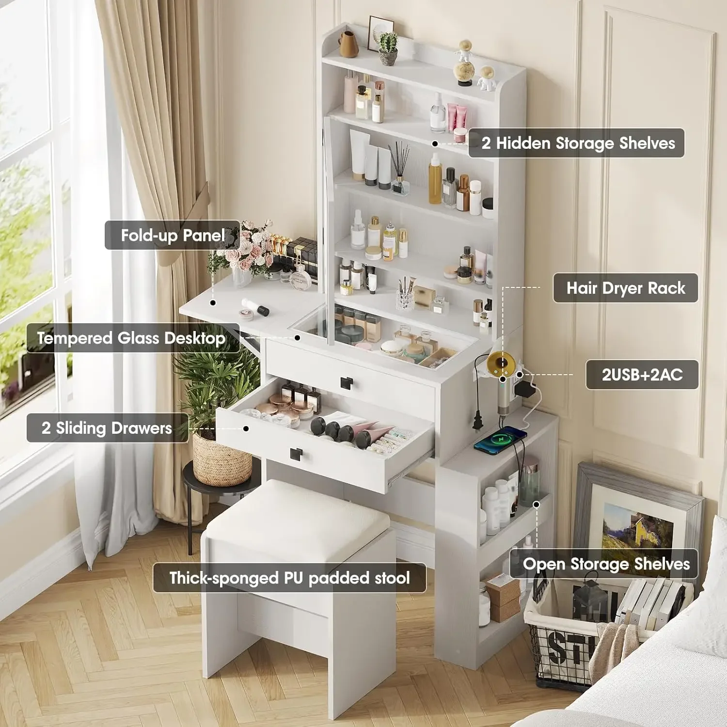 طاولة مكياج صغيرة مع مرآة مضاء - مراجعة Desk Setup Charging Station وسعره