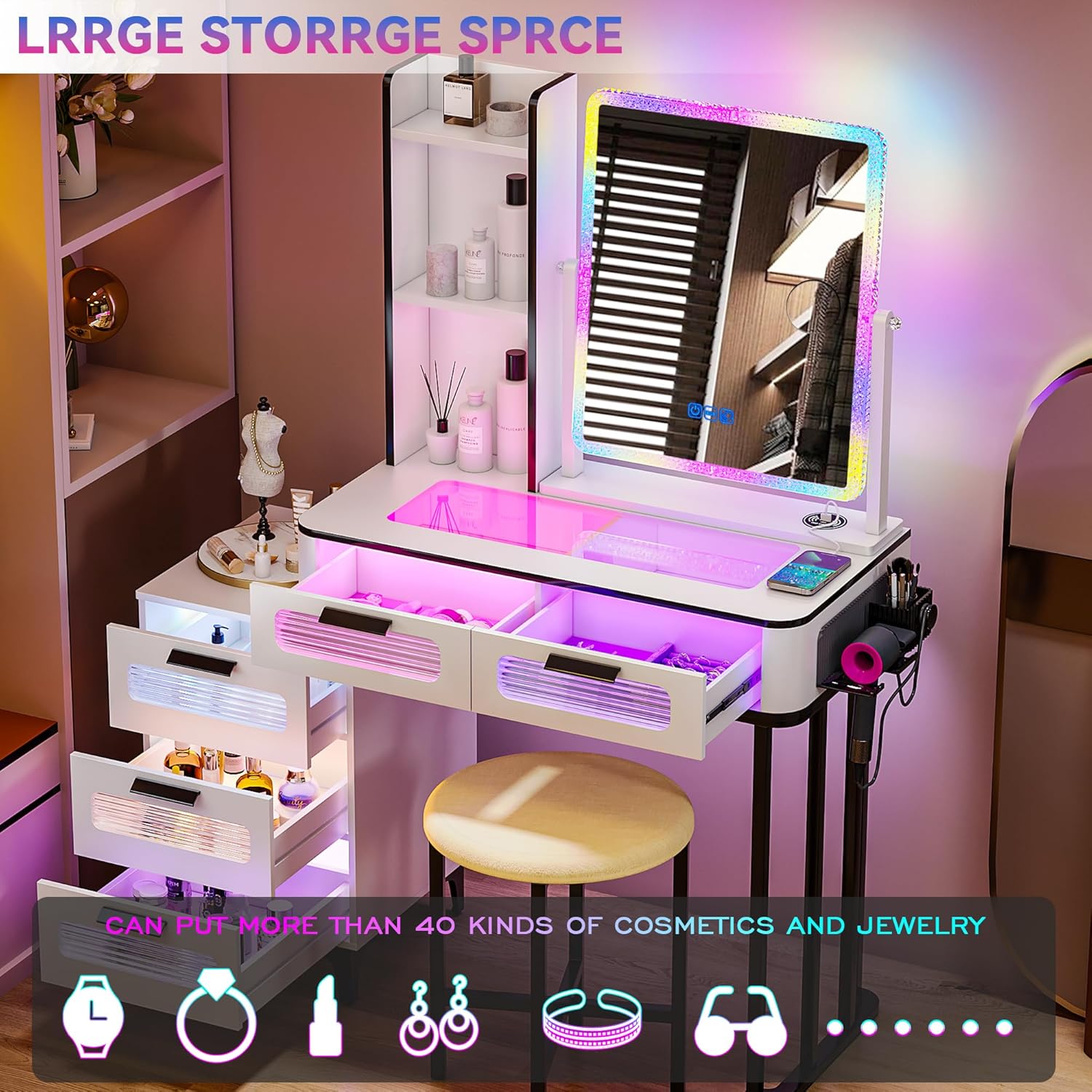 طاولة مكياج i*-RGB مع محطة شحن - مراجعة Desk Setup Charging Station وسعره