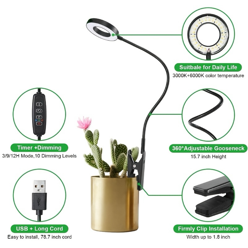 مصباح LED للنمو النباتي والقرا - مراجعة Desk Setup Plant وسعره