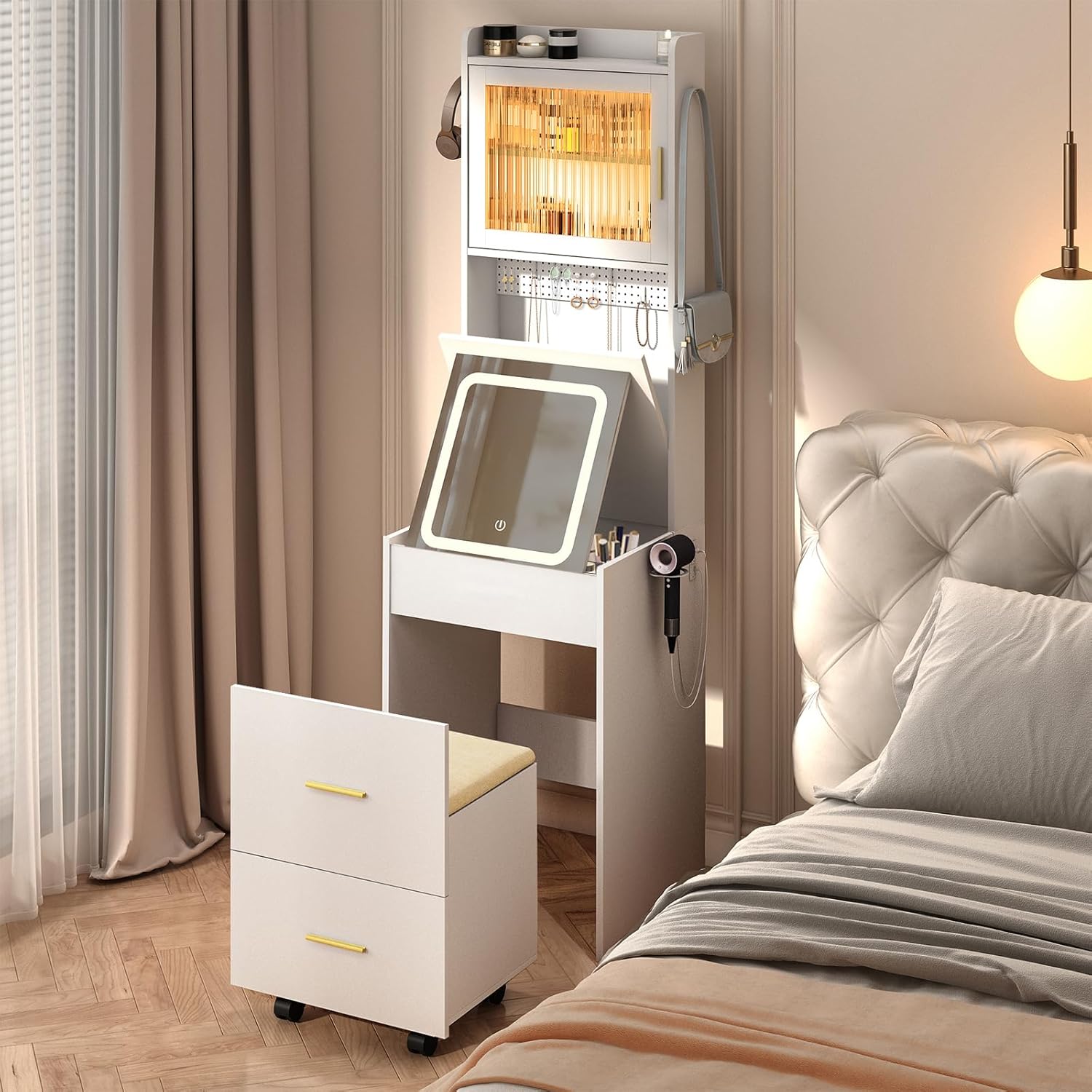 مكتب زينة 3 في 1 مع مرآة مضاءة - مراجعة Desk Setup Charging Station وسعره