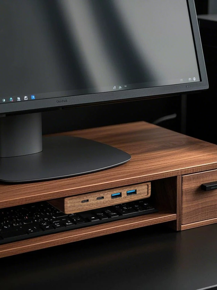 موزع USB 3.2 مع حامل ذاتي اللص - مراجعة Monitor Riser Wood وسعره