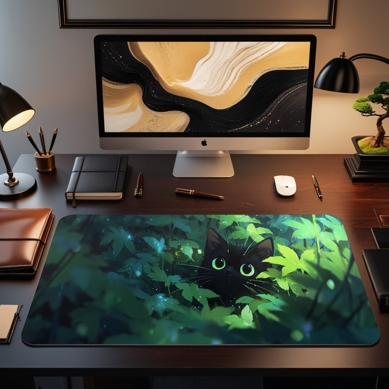 بساط لعب MTG بتصميم قطة سوداء  - مراجعة Desk Setup Art وسعره
