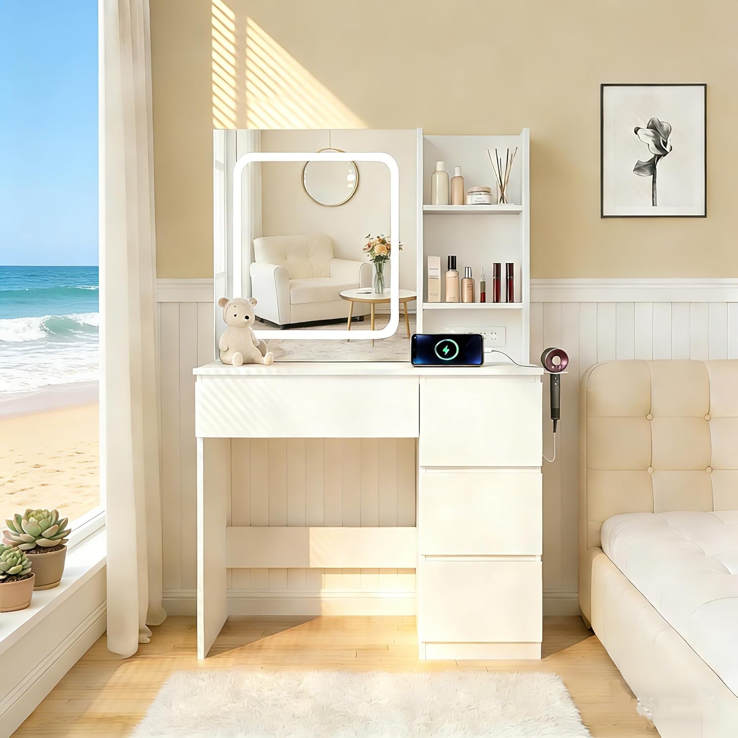 طاولة تجميل مع محطة شحن، طقم ت - مراجعة Desk Setup Charging Station وسعره