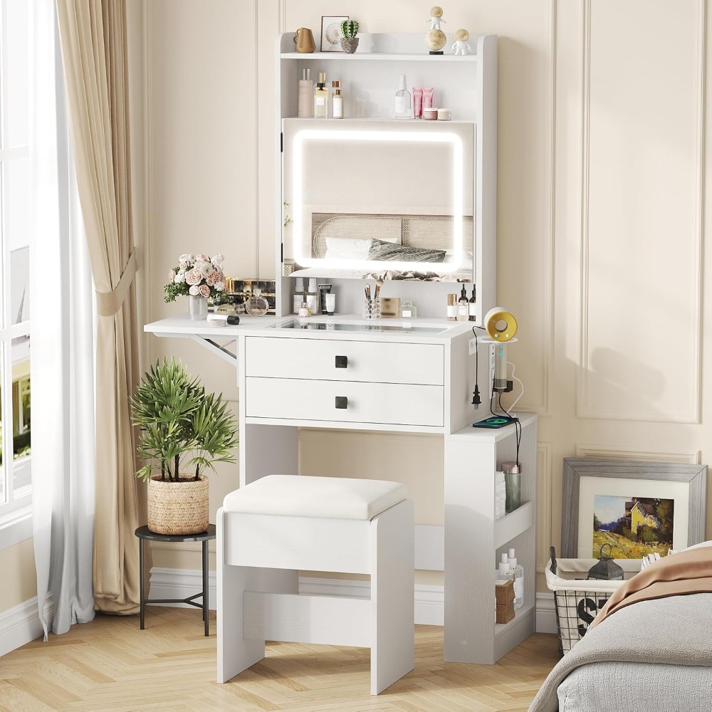 طاولة مكياج صغيرة مع مرآة مضاء - مراجعة Desk Setup Charging Station وسعره