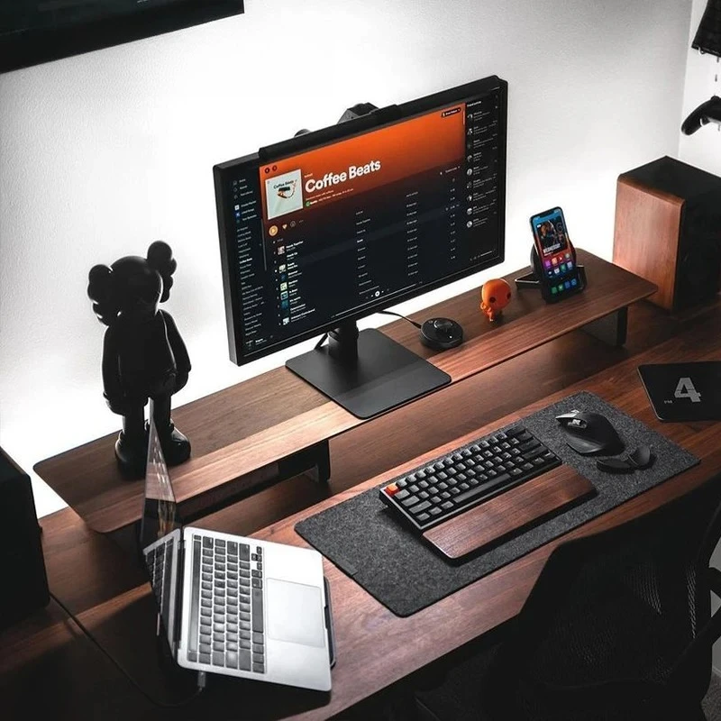 حامل مكتب مريح من خشب الجوز ال - مراجعة Desk Setup Workspace وسعره